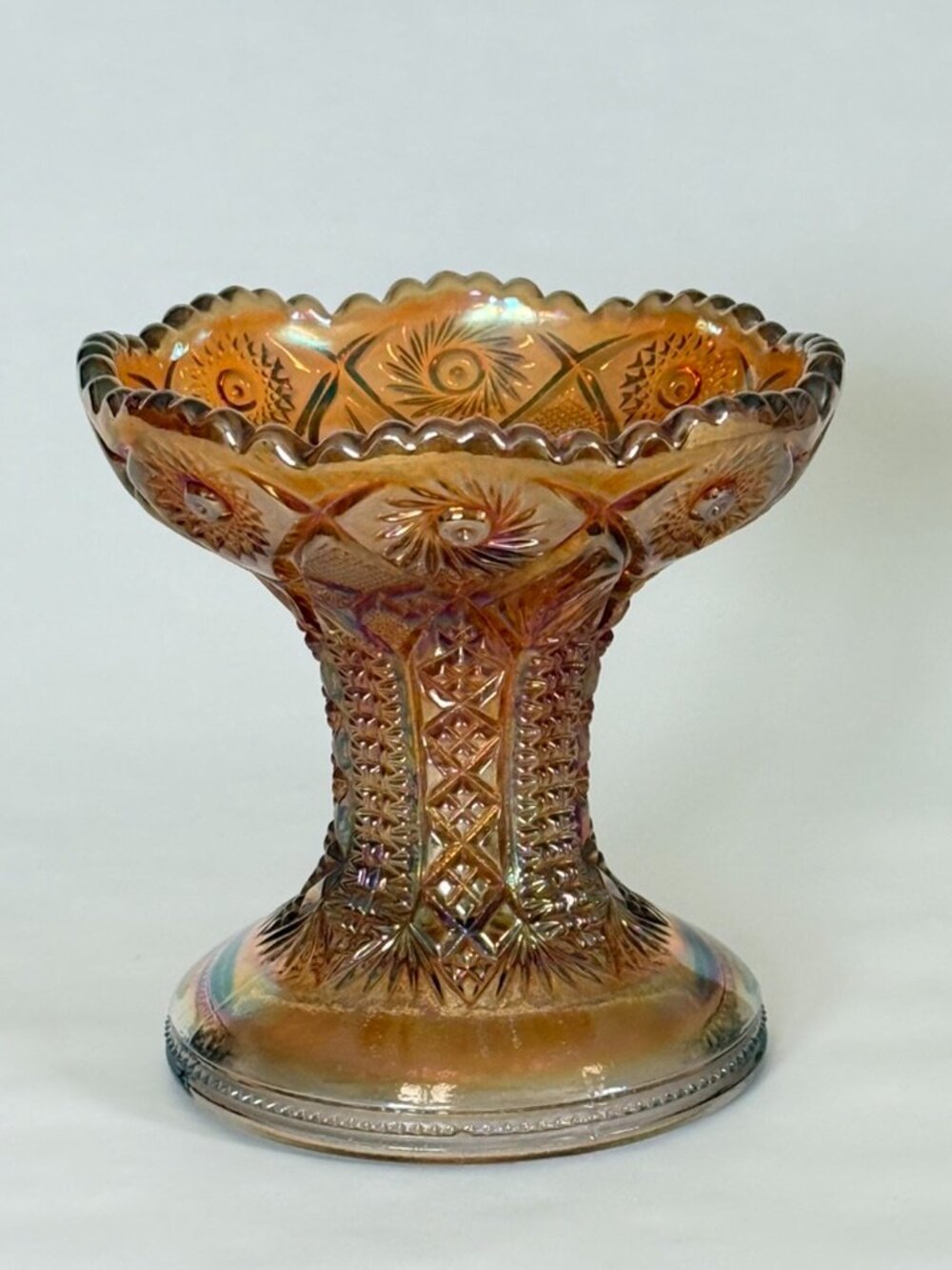 VINTAGE IMPERIAL GLASS "Hobstars & Arches" or "Twins" Rubigold Punch Bowl Stand